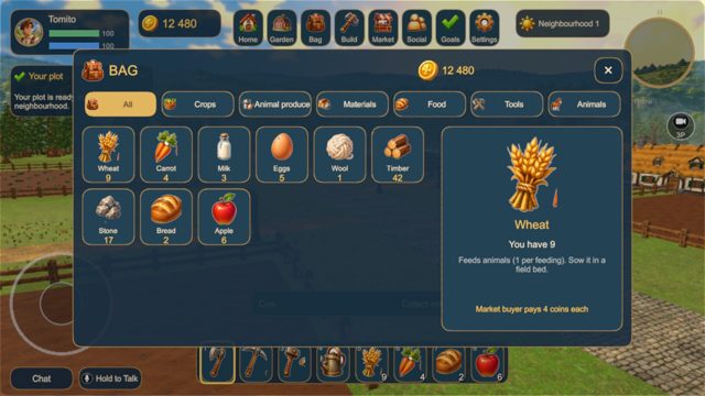 The bag: crops, animal produce, materials and food